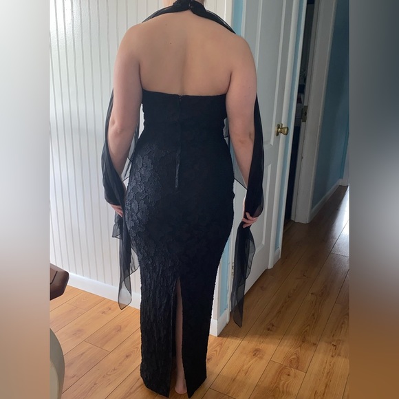 🕷️ Vintage Roberta High Neck Emo Goth Lace Beaded Prom Dress Gown With Sash 🕷️ - Picture 2 of 14